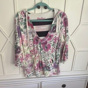 Lucky Brand Floral V-Neck Women's Top - Pink and Green